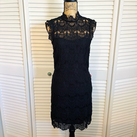 Free People Daydream Lace Slip Dress Black Open Back Womens Large - Picture 2 of 8